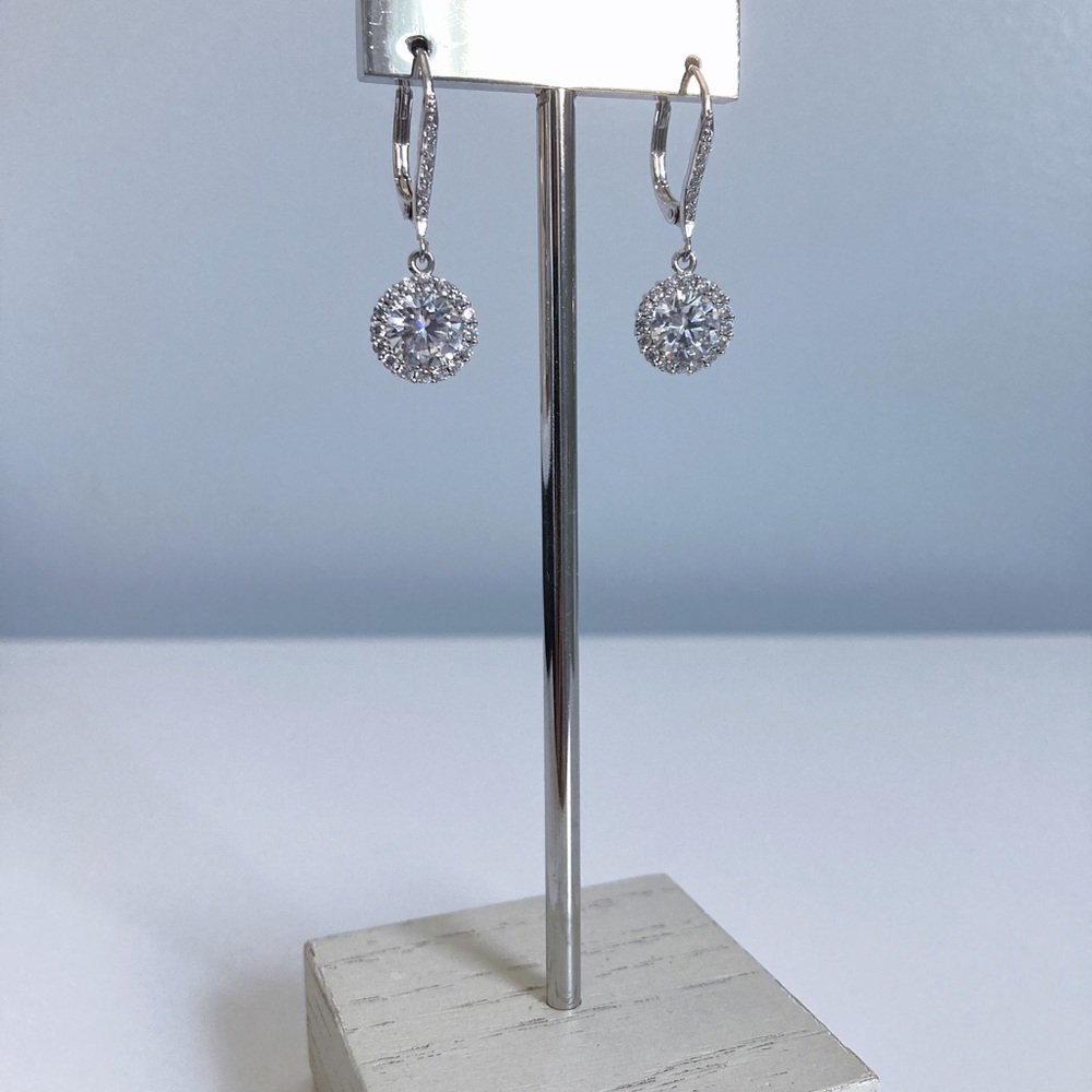 Round Framed Cubic Zirconia Bridal Drop Earrings